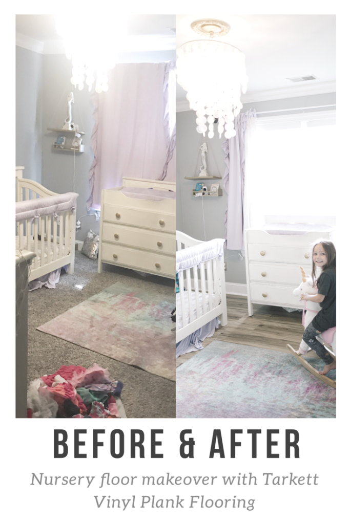 DIY Vinyl Flooring To Replace Carpet || Nursery Makeover - Nashville Wifestyles; We are redoing each roos in our short sale fixer upper house. I plan on redecorating this room & turning it into a toddler room so I needed the floor tile to be versatile. I love how it turned out as you can see from the before and after. I decided when we opted for vinyl plank flooring to do the bathroom but since we were behind on bathroom renovations, we did flooring at the end. I couldn't wait to get these floors in! Click for results of this nursery floor renovation.