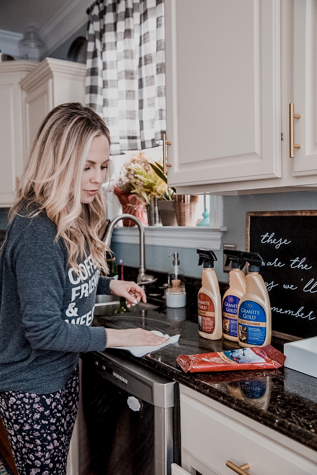 Best Way To Clean Granite || Nashville Wifestyles Cleaning Series - Nashville Wifestyles; The hardest part about cleaning is finding the right products for your home. Where to buy them? Where to find healthy products for your family? As a busy working mom, it's overwhelming to shop. I’ve been a customer of Grove Collaborative products for a year and I trust they vet the brands to make sure they're good for my home. It makes living a healthy lifestyle easier. No more going through the grocery aisles, now I can let it arrive at my door. Click to learn more! Best Way To Clean Granite featured by top US lifestyle blog Nashville Wifestyles; Image of a woman cleaning her kitchen.
