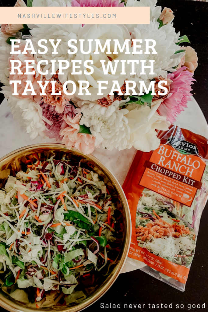 Taylor Farms Recipes featured by top US lifestyle blog Nashville Wifestyles. We LOVE Taylor Farms in this household. We make it a part of our meal everyday. Taylor Farms salad kits are comprised of multiple bags inside a bag. Each bag contains a different compartment of the salad: cheese, croutons and dressing. Take the ingredients, toss them in a bowl, stir & it’s ready to serve! It can be used as a main course or a side salad. Our favorites are the Buffalo Ranch Chopped and the Caesar Chopped. It’s simple and tasty! Click for full recipes!